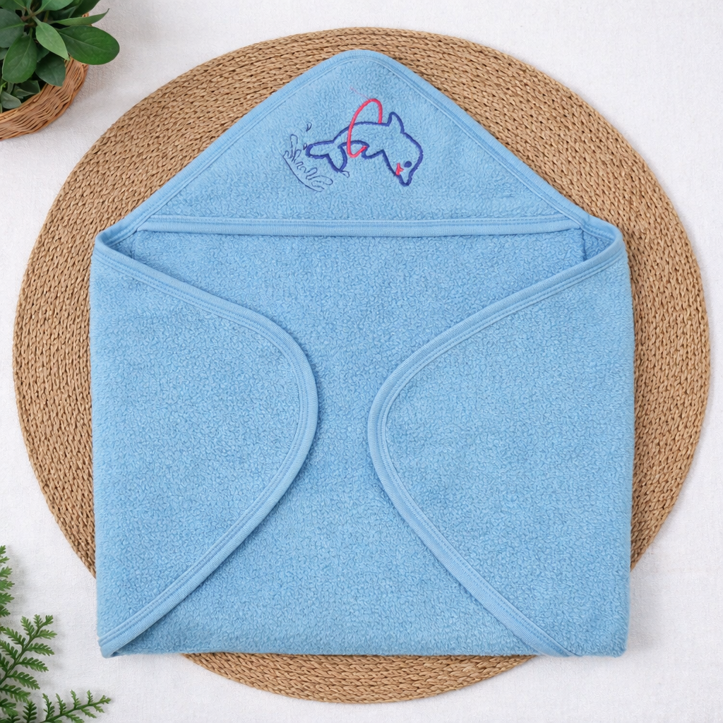 Plain Fleece Hooded Towel - Wrapping Towel -Blue Dollphin code:NBE,Knit